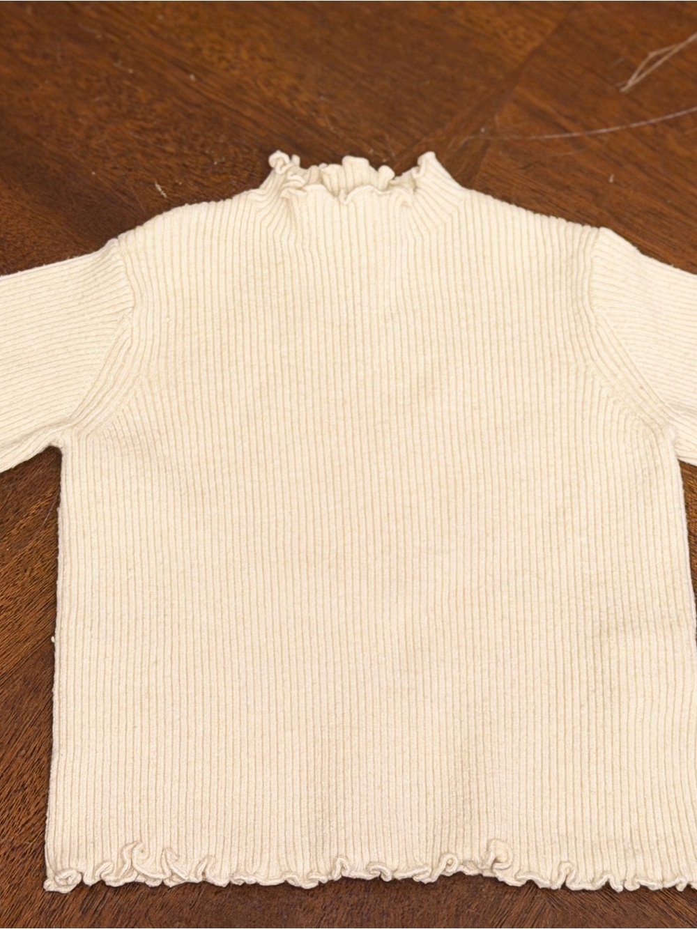 Zara Cream Ribbed Ruffle Mock Neck Sweater